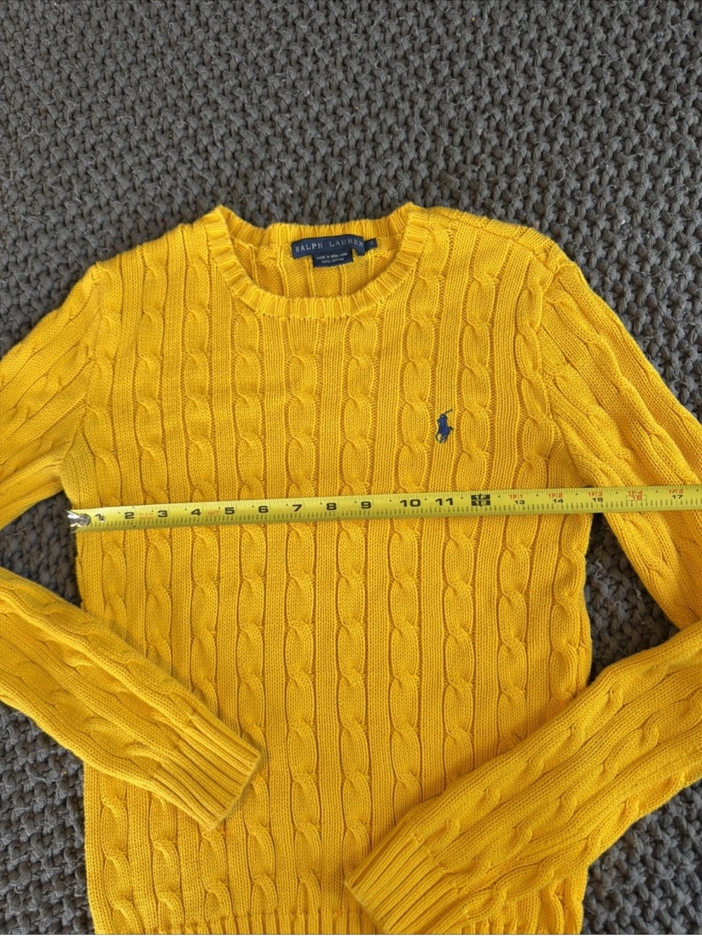 Ralph Lauren Yellow Cable Knit 100% Cotton Crewneck Sweater Women Size S - Picture 5 of 9